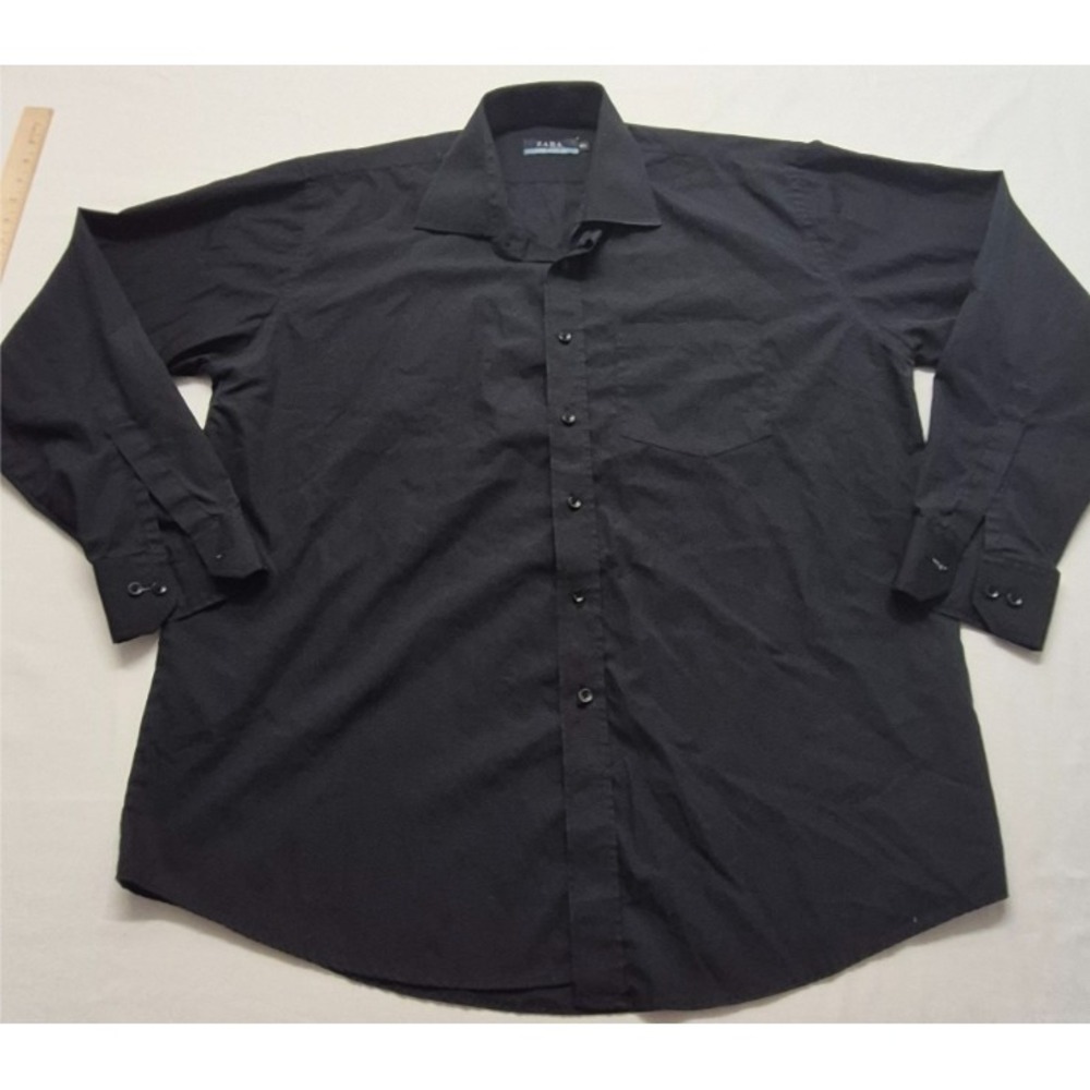 Zara for‎ Men men's black button up long sleeve dress shirt sz. 17.5 Fine Cotton